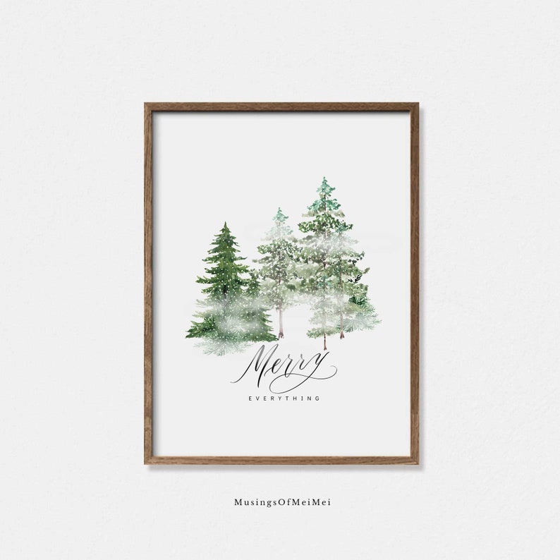 Christmas Tree Print, Snowy Christmas Trees, Watercolor Christmas Print, Christmas Art, Winter Forest Print, Printable Wall Art, Pine Trees image 9