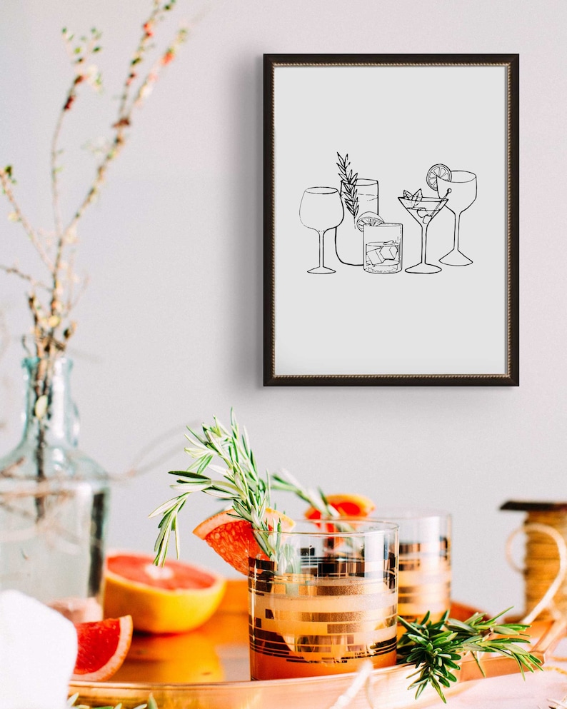 Bar Cart Art Minimalist Bar Art Print Black and White Art Etsy