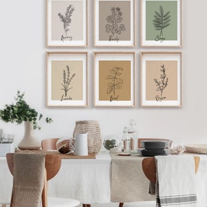 Herb Prints, Kitchen Wall Art, Gallery Wall Set of 6, Printable Wall ...