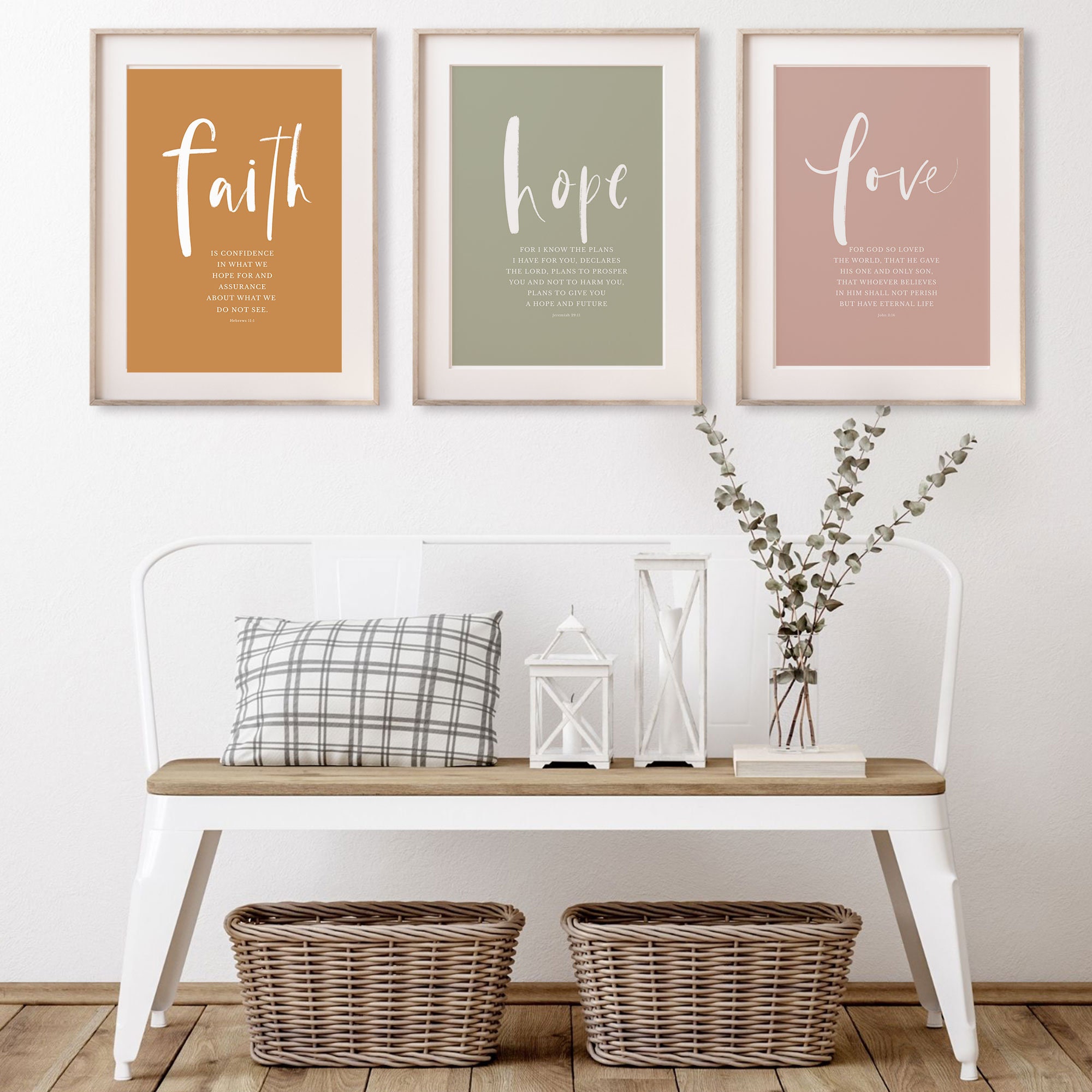 Faith Hope Love Bible Verse Wall Art Set of 3 Prints, Gallery Wall Set ...