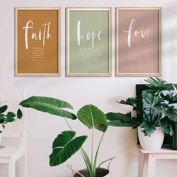 Faith Hope Love Bible Verse Wall Art Set of 3 Prints Gallery - Etsy