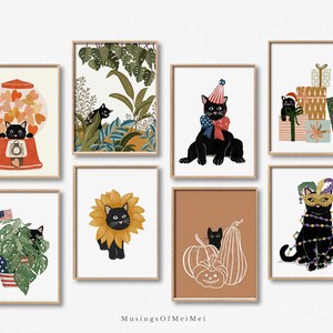 Cat Gallery Wall Art Set of 16, Black Cat Wall Art, Cat Wall Decor ...
