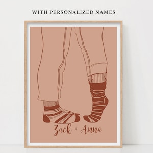 Personalized Couple Portrait, Custom Printable Wall Art, Valentine's Day Gift, Tip Toe Couple, Minimalist Wall Art, Kissing Couple Art