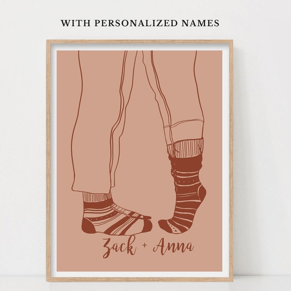 Personalized Couple Portrait, Custom Printable Wall Art, Valentine's Day Gift, Tip Toe Couple, Minimalist Wall Art, Kissing Couple Art