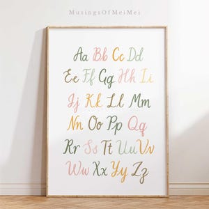 Soft Pastel Colors Alphabet Print for Nursery Decor, Hand-Lettered ABC Poster, Educational Kids Wall Art, Girly Nursery, DIGITAL DOWNLOAD