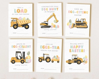 Construction Vehicle Easter Gift Tag Set of 6, Printable Dump Truck Easter Downloadable Cards, Easter Treat Bag Favor Tags, Digital Download