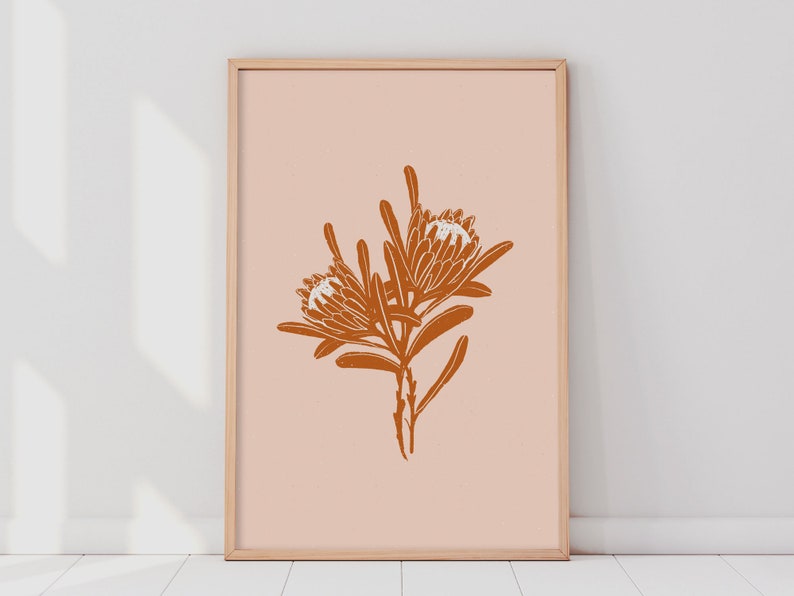 Flower Wall Art, Protea Print, Printable Wall Art, Botanical Wall Art, Boho Wall Art, Protea Flower Wall Art, Terracotta Color Print image 1