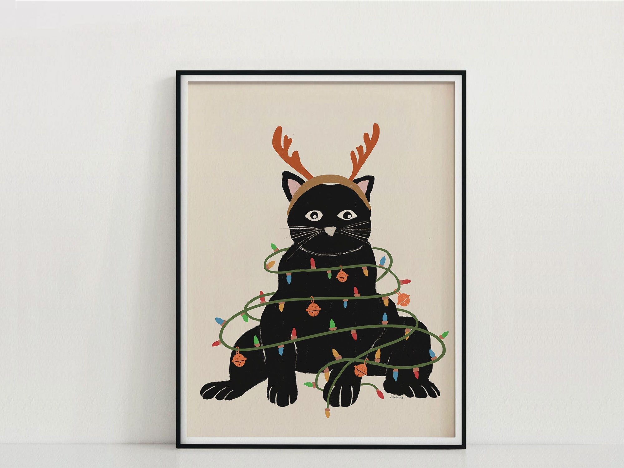 Arte del gato de Navidad, arte de la pared de Navidad, gato reno, Navidad  amante del gato, arte de la pared imprimible, impresión del gato, regalo  para el amante del gato, arte