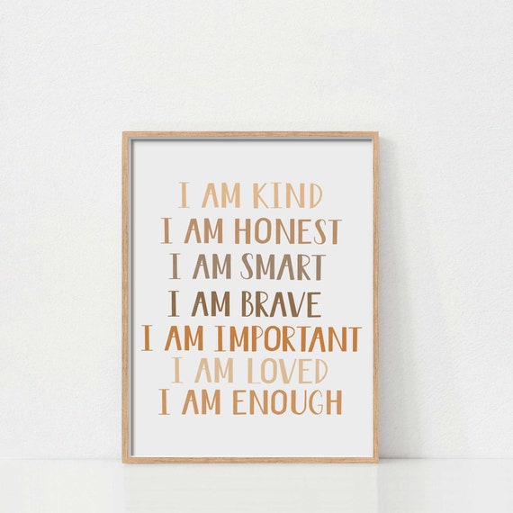 Kids Affirmations Print, Printable Wall Art, Boho Affirmations Print, Nursery Art, I am Loved I am Enough, Homeschool Art, Playroom Art