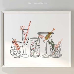 May include: Five different cocktails with various garnishes and straws. The cocktails include a martini, a highball, a glass with a straw that says "love", a glass with a straw that says "xoxo", and a glass with a straw that says "love".