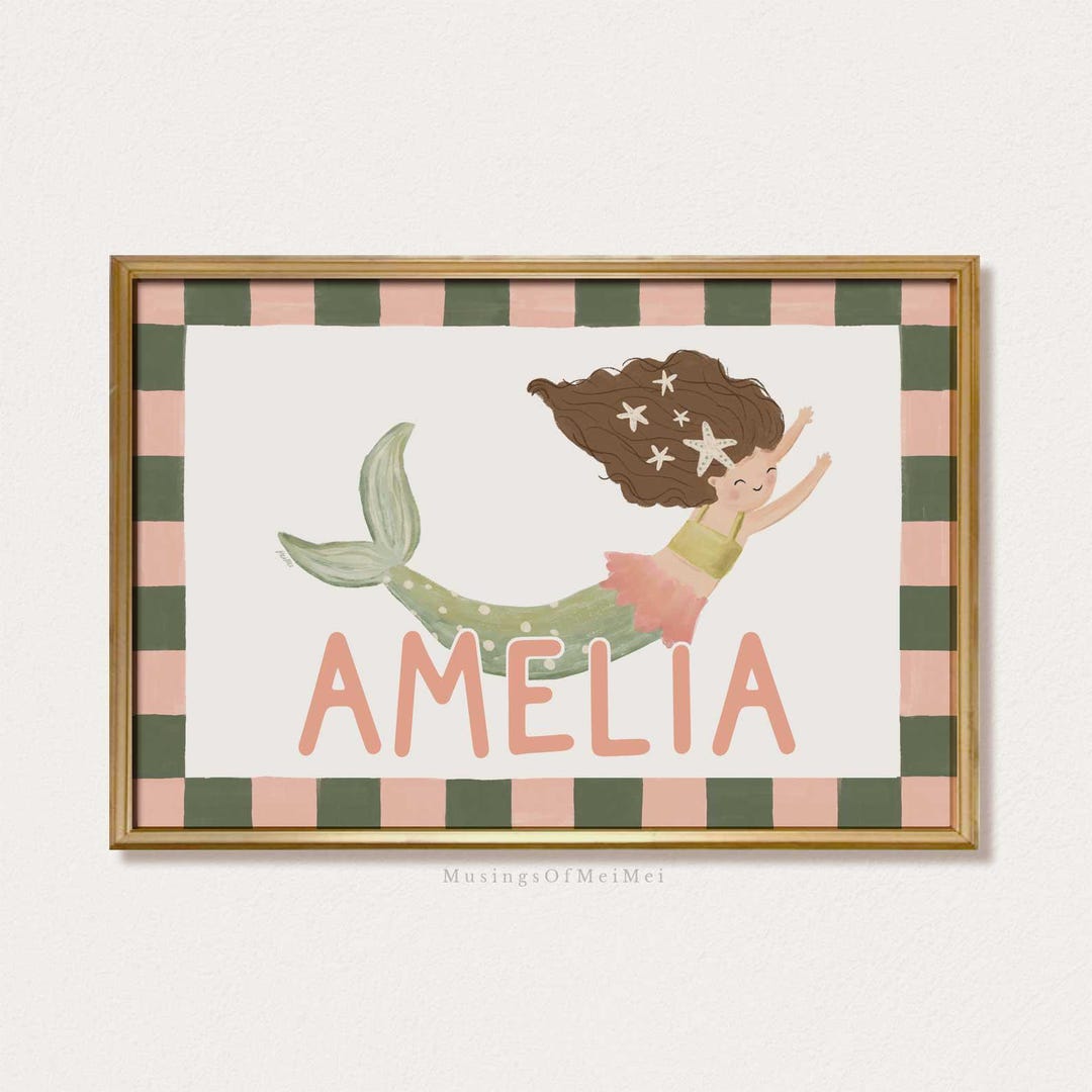 Whimsical Personalized Mermaid Name Print for Girls Nursery Decor ...