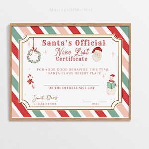 Santa's Official Nice List Certificate Printable, Christmas Reward Certificate, Fun Festive Decor, Christmas Homeschool Printable