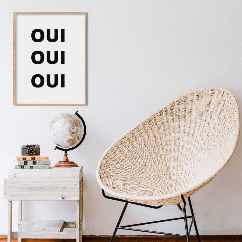 Oui Oui Oui Wall Art Print, Quote Print, French Words Wall Art, Typography Poster, Black and White Art, Printable Wall Art, Modern Wall Art image 4