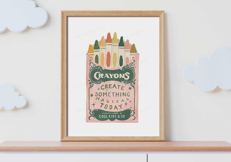 Playful Retro Crayon Printable Art for Kids’ Room Decor, Whimsical Kids Playroom Decor, Inspirational Kid's Print, Colorful Crayons Print imagen 4