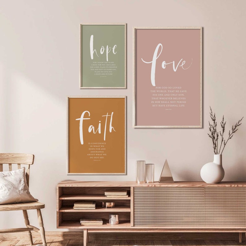 Faith Hope Love Bible Verse Wall Art Set of 3 Prints Gallery - Etsy