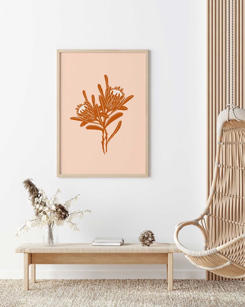 Flower Wall Art, Protea Print, Printable Wall Art, Botanical Wall Art, Boho Wall Art, Protea Flower Wall Art, Terracotta Color Print image 6