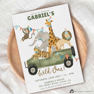 Safari Animals Birthday Boy Invitation, Wild One Printable Invite, Jungle Animals Birthday Theme, Fun Party Animals Birthday Editable Invite image 9