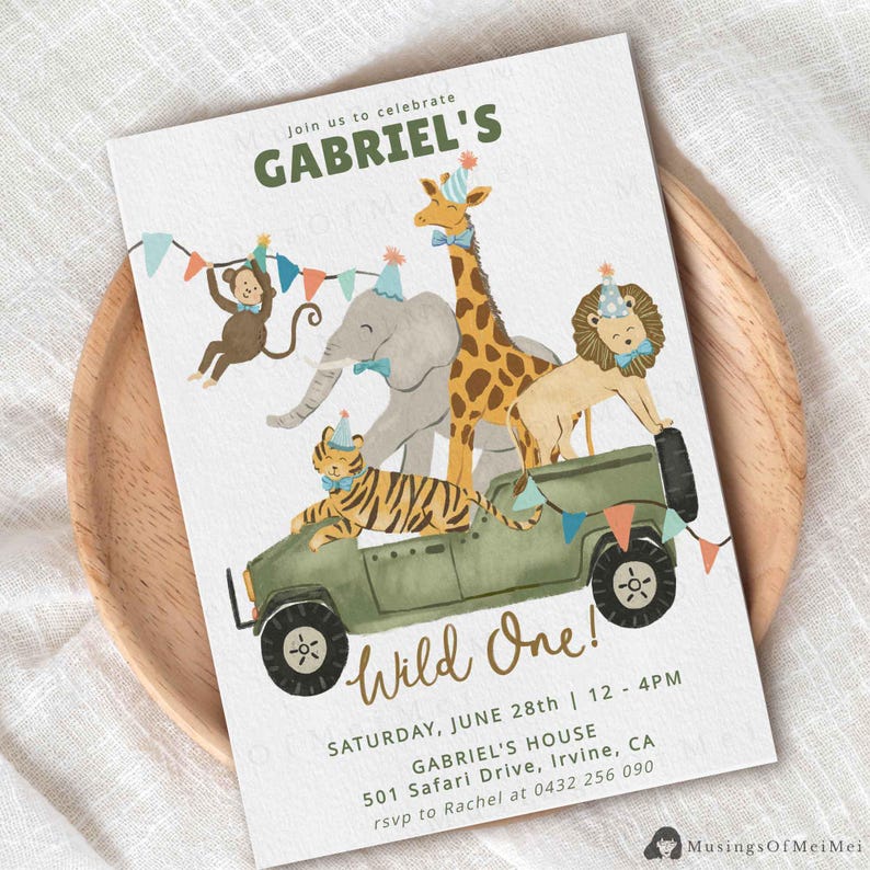 Safari Animals Birthday Boy Invitation, Wild One Printable Invite, Jungle Animals Birthday Theme, Fun Party Animals Birthday Editable Invite image 9