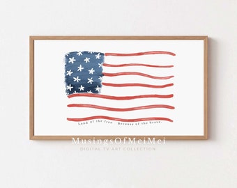 Samsung Frame Tv Art, American Flag, 4th of July Tv Art, Watercolor Art for Frame Tv, Independence Day Tv Art, Red Blue White Frame Tv Art