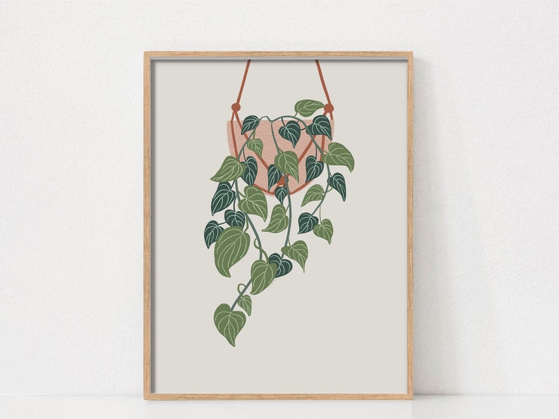 Plant Art Print for House Plant Lovers, Plant Poster, Plant Print, Boho Prints, Boho Wall Art, Printable Wall Art, Earth Tone Wall Art image 1
