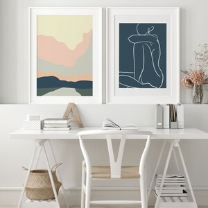 Abstract Landscape Printable Art, Minimalist Mountain Digital Print, Nordic Scenery Poster, Modern Scandinavian Wall Art, Pastel Color Print image 3