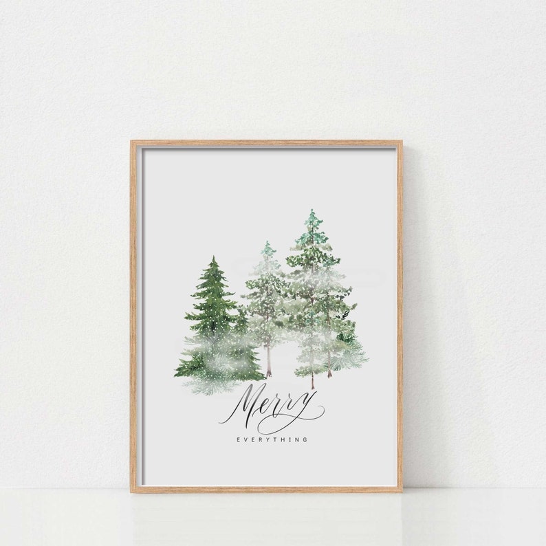 Christmas Tree Print, Snowy Christmas Trees, Watercolor Christmas Print, Christmas Art, Winter Forest Print, Printable Wall Art, Pine Trees image 1