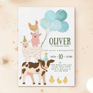 Farm Birthday Invitation, Editable Barnyard Template for Boys, Digital Download