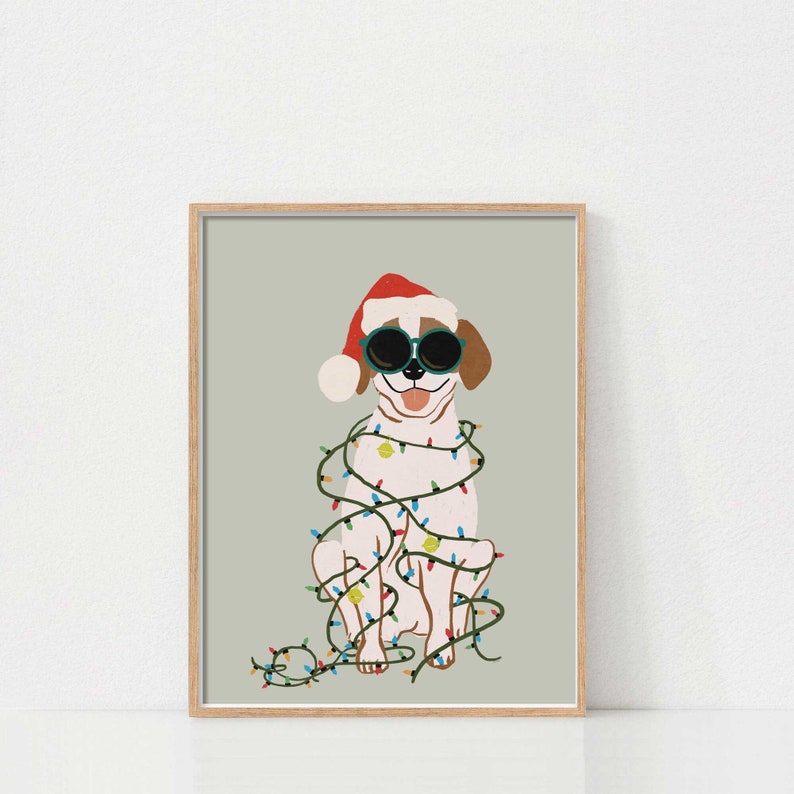 Christmas Dog Art Print, Dog Lover Christmas Print, Christmas Printables, Beagle Dog Art, Holiday Decor, Christmas Pet Art Print, Printables image 1