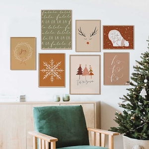 Kerstbundel set van 7 prenten, galerij kunst aan de muur, minimalistische kerst, kerst afdrukbare kunst, kerst kunst aan de muur, boho vakantie decor