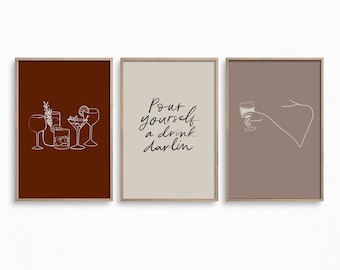 Modern Cocktail Wall Art Print Set, Set of 3, Printable Wall Art, Minimalist Bar Decor, Kitchen Bar Art, Instant Download Prints
