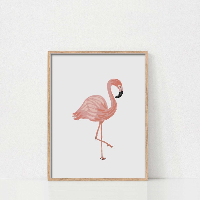 Flamingo Nursery Wall Art, Nursery Animal Print, Printable Wall Art, Tropical Nursery Decor, Classroom Posters, Playroom Print, Homeschool image 1