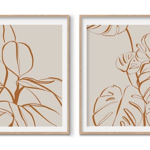 Botanical Print Gallery Wall Set of 2, Abstract Plant Print, Printable Wall Art, Plant Lover Gift, Boho Wall Decor, House Plant Poster
