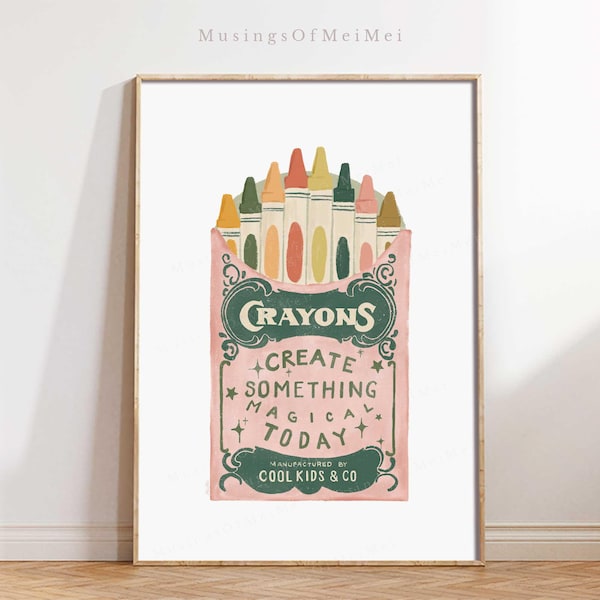 Playful Retro Crayon Printable Art for Kids’ Room Decor, Whimsical Kids Playroom Decor, Inspirational Kid's Print, Colorful Crayons Print