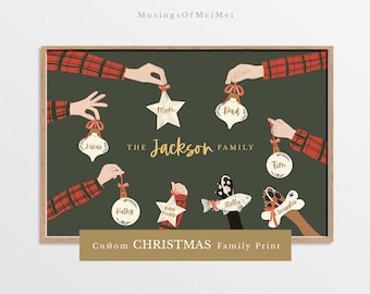Custom Christmas Family Portrait Art, Personalized Xmas Illustration, (Digital Download)