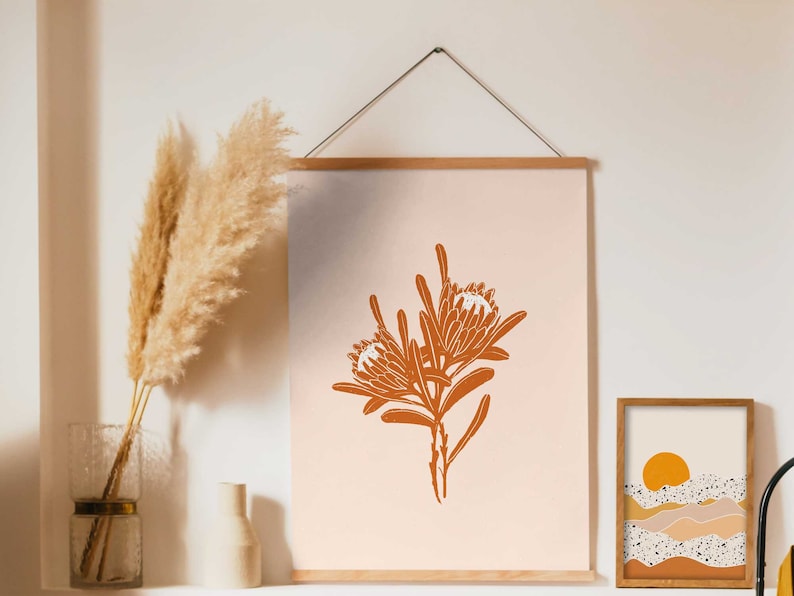 Flower Wall Art, Protea Print, Printable Wall Art, Botanical Wall Art, Boho Wall Art, Protea Flower Wall Art, Terracotta Color Print image 3