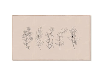 Floral Line Art for Frame TV, Beige Minimalist Print (Digital Download)