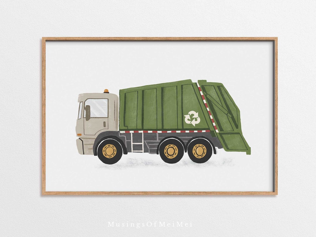 Garbage Truck Print, Transport Vehicle Poster, Kids Room Decor ...