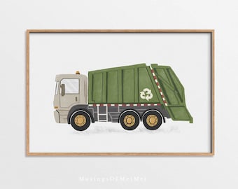 Garbage Truck Print, Transport Vehicle Poster, Kids Room Decor, PRINTABLE WALL ART, Playroom Wall Art, Boy Room Trucks Decor,