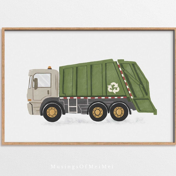 Garbage Truck Print, Transport Vehicle Poster, Kids Room Decor, PRINTABLE WALL ART, Playroom Wall Art, Boy Room Trucks Decor,