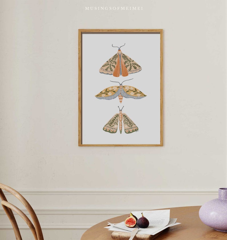 Moth Print, Printable Wall Art, Spring Wall Decor, Floral Wall Art, Boho Prints, Instant Download, Easter Printables, Butterfly Wall Art image 6