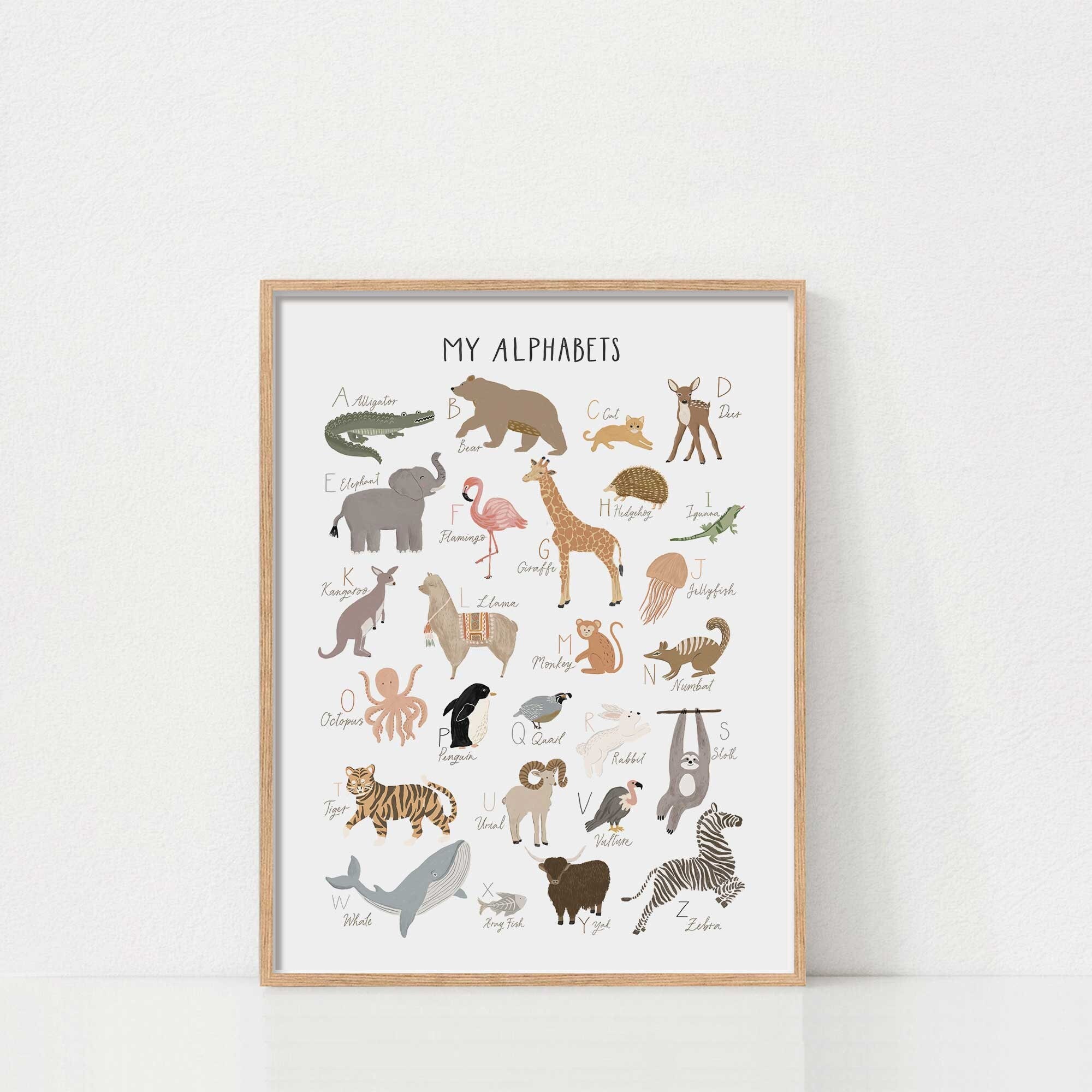 Animal Alphabet Poster, Printable Wall Art, ABC Poster, Rainbow Kids ...