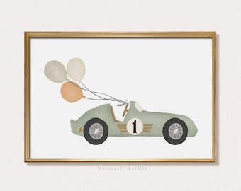 Stampa artistica da parete con auto da corsa d'epoca per la cameretta del bambino, decorazione da parete con auto da corsa vintage, poster divertente con auto retrò, tema viaggi per la cameretta, decorazione per la sala giochi