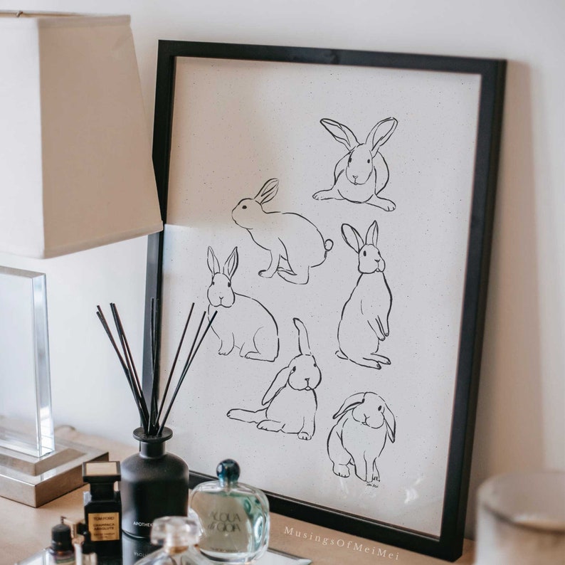 Påskhare-tryck, utskrivbar väggkonst, minimalistisk påskdekor, påskväggkonst, påskhare, vintage påsktryck, digital nedladdning bild 6