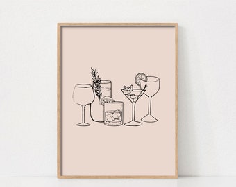 Bar Cart Decor, Cocktail Printable Wall Art, Bar Cart Print, Printable Drinks Poster, Kitchen Art Print, Minimalist Wall Art, Home Bar Decor