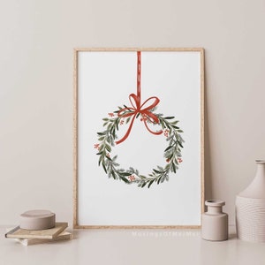Minimalistische kerstprint, kerstkransafdruk, afdrukbare kunst, digitale download, kerstmuurkunst, boerderijkerst, winterkunst
