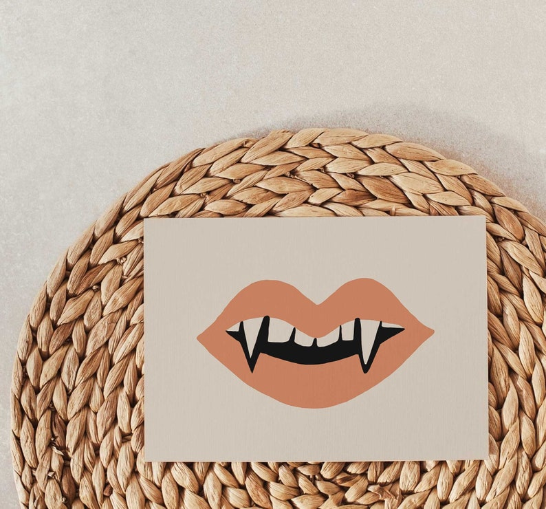 Halloween Fangs Wall Art, Halloween Home Decor, Fall Wall Art, Halloween Art Print, Vintage Halloween Wall Art, Neutral Color, Spooky Cute image 4