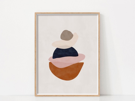 Abstract Geometric Shapes Prints, Modern Poster for Apartment, Mid Century Modern Style Printable Wall, Digital Art, Rust Blue Art Print,