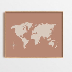 Impression carte, art mural abstrait, art mural imprimable, impressions bohèmes, impression blush beige, impression minimaliste, carte envie de voyager, carte bohème, affiche de carte