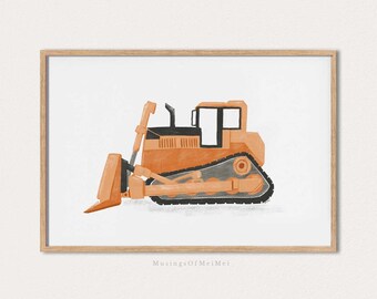 Bulldozer Print, Kids Playroom Art, Printable Wall Art, Boys Room Decor, Truck Nursery Decor, Nursery Print, Toddler Room Wall Decor,