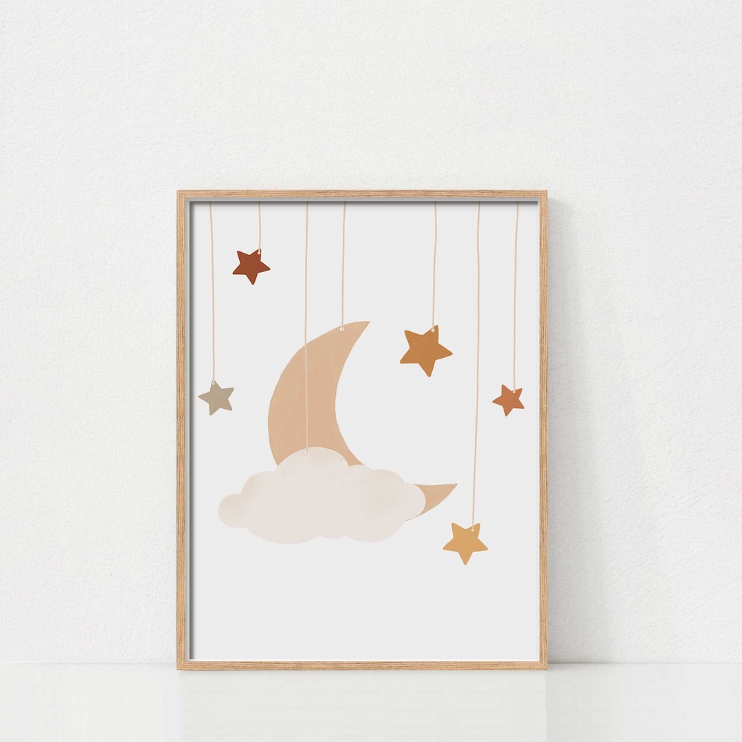 Moon and Stars Nursery Print, Printable Wall Art, Nursery Print, Nursery Art Poster, Kids Room